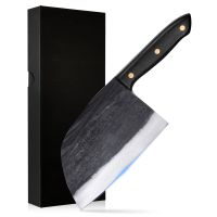 Qulajoy Serbian Chef Knife 6.7 Inch - High Carbon Steel Meat Cleaver - Professional Japanese Full Tang Hammered Cutting Knife For Kitchen Camping BBQ