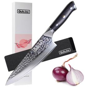 Qulajoy Chef Knife 8 Inch,Professional Japanese VG-10 Damascus 67 Layer Blade,Ultra Sharp Hammered Master Chefs Knife,Ergonomic G10 Handle,Triple Rive